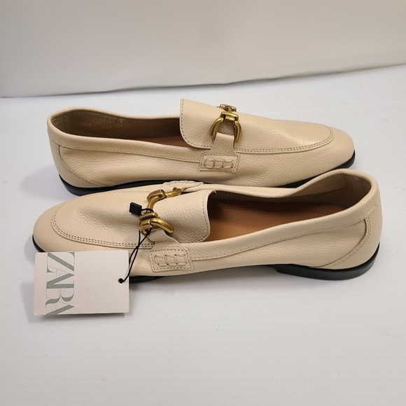 ZARA BUCKLED SOFT LEATHER LOAFERS White SIZE  | 2505/110 - Picture 7 of 9